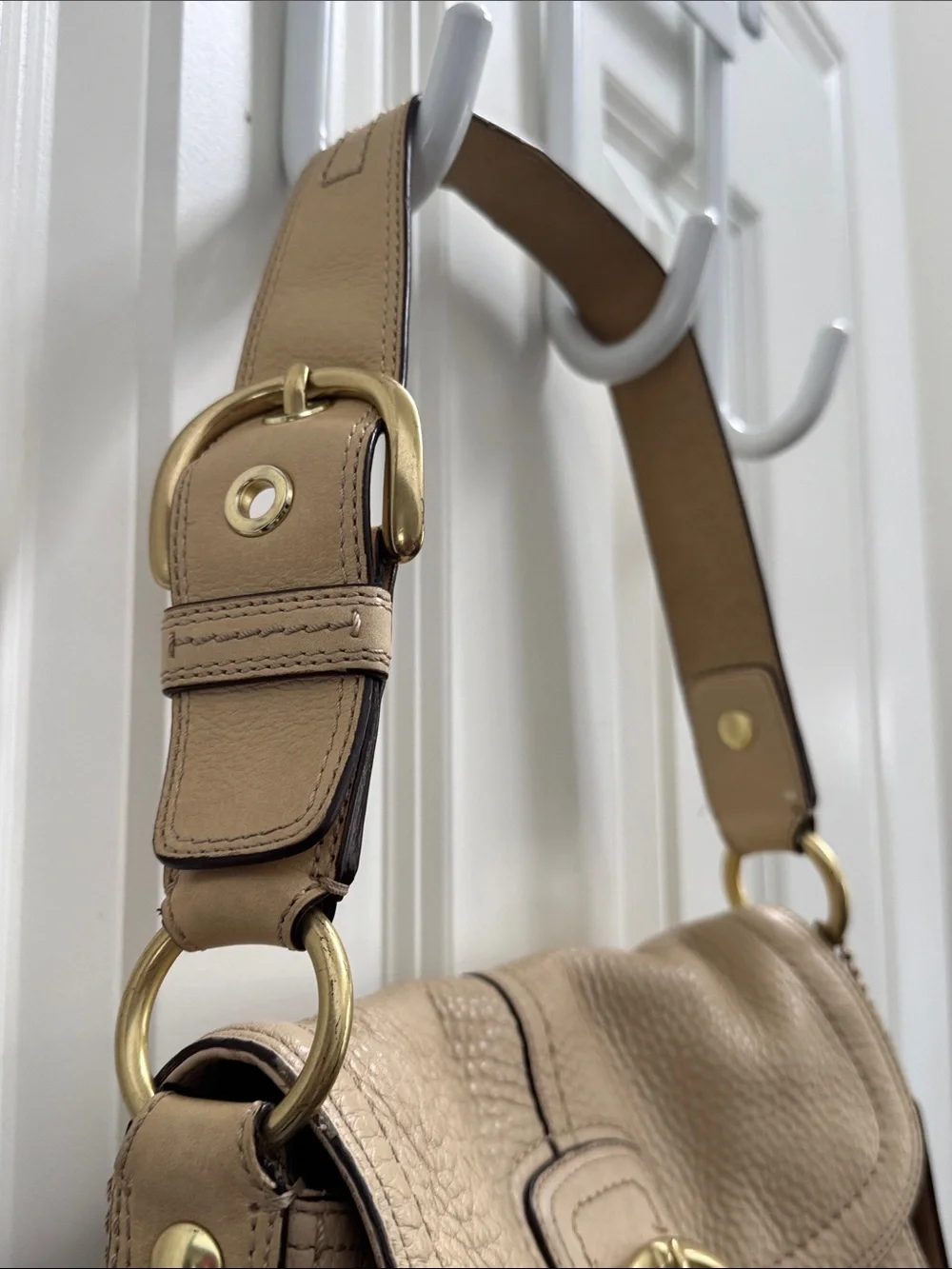 Coach Vintage Soho Buckle Flap Shoulder Bag - Style 11842 Cream Pebbled Leather